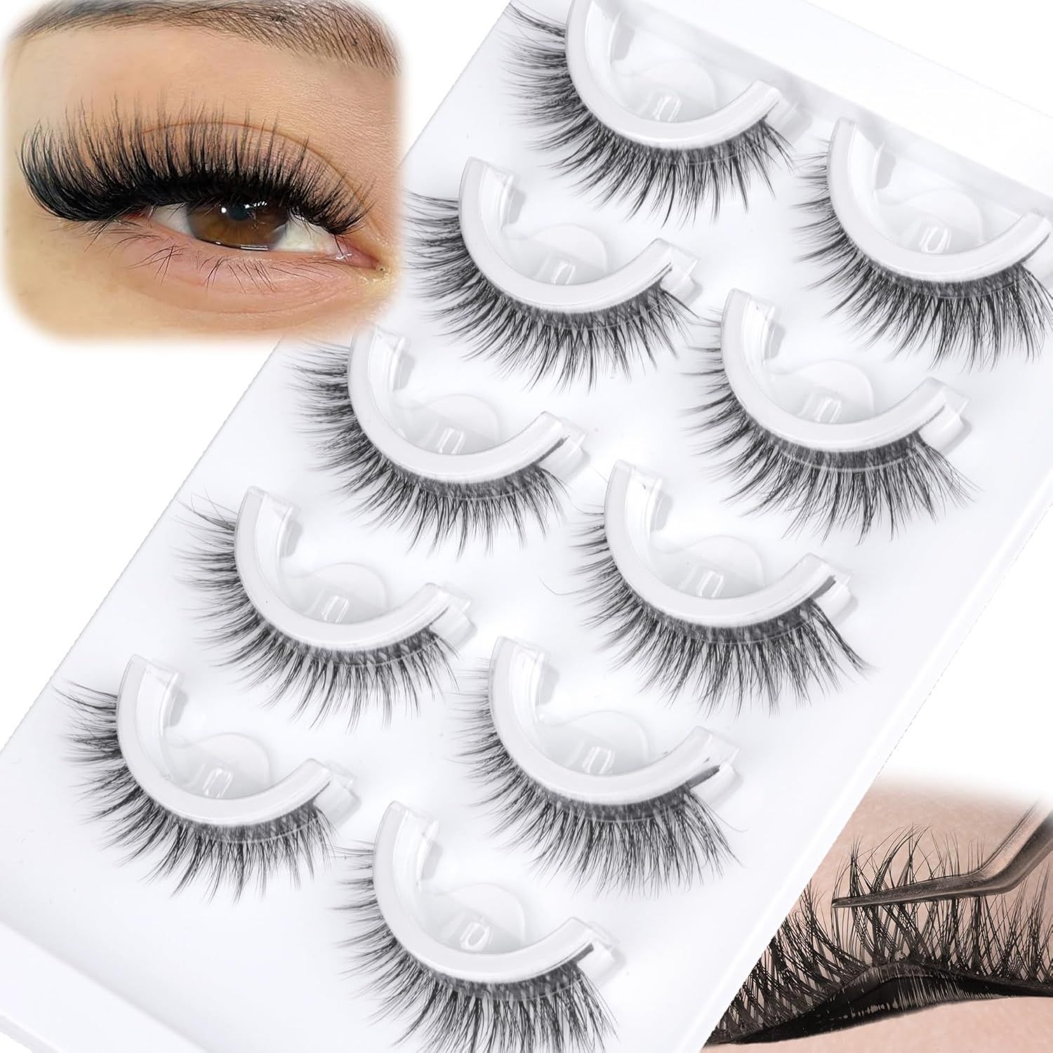 5 أزواج قبل لصقها نصف جلدة الن - مراجعة Eyelash Extension Japanese وسعره